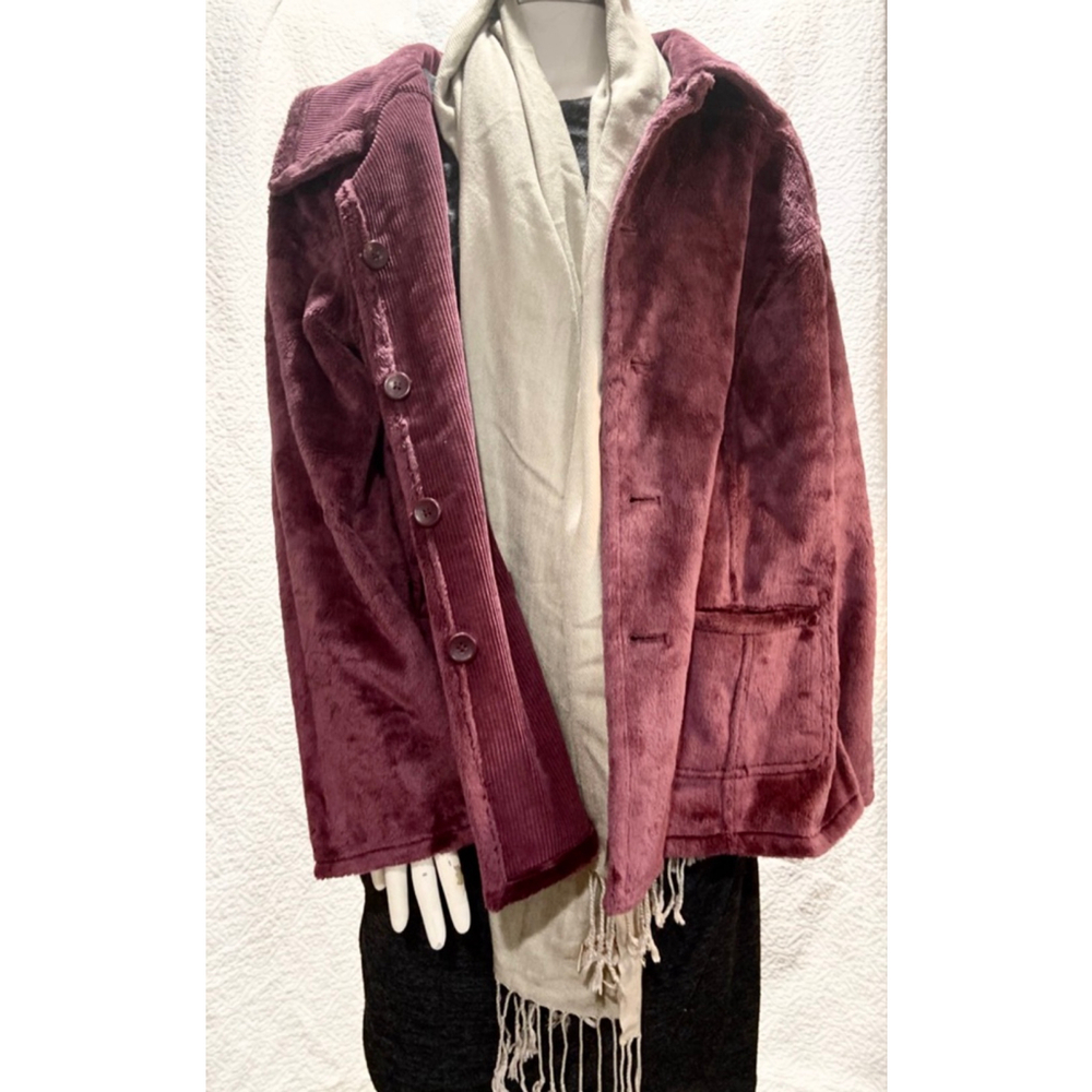 QVC NWOT Reversible‎ Corduroy Fleece Jacket Button Down jacket S XL purple - Picture 7 of 9